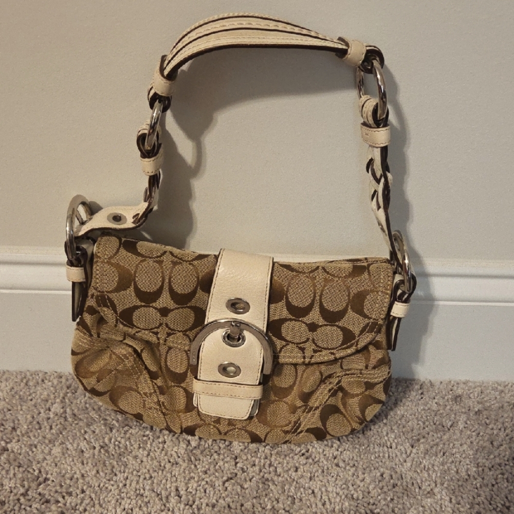 Coach Tan and Cream Monogram Shoulder Bag